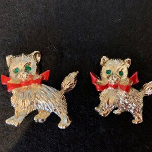 Vintage Mama & Baby Cat Brooch
